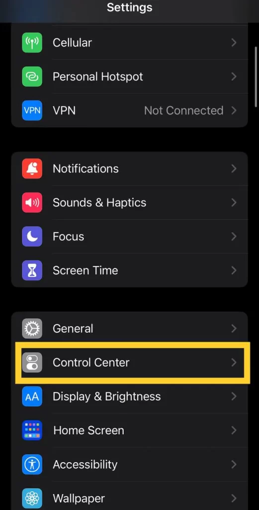 چگونگی دسترسی به برنامه‌ها از Control Center تنظیمات آیفون 